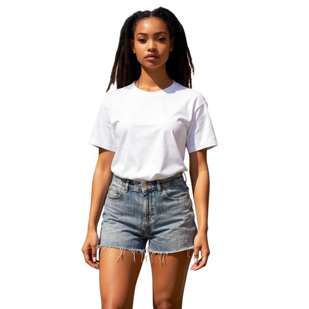 Lee Women Relaxed Fit High Rise  Cut Off Blue Denim Shorts 6 M
